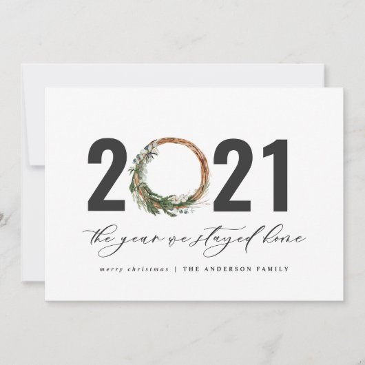 Moderne loof met 2020 bleef thuis feestdagenkaart (Voorkant)
