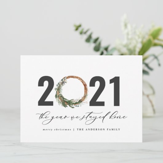 Moderne loof met 2020 bleef thuis feestdagenkaart (Staand voorkant)