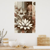 Moderne Lotus bloemen in Sepia Poster (Keuken)
