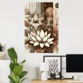 Moderne Lotus bloemen in Sepia Poster (Thuiskantoor)