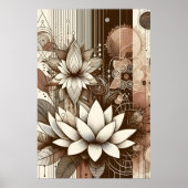 Moderne Lotus bloemen in Sepia Poster (Voorkant)