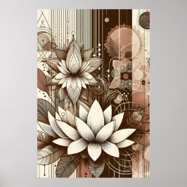 Moderne Lotus bloemen in Sepia Poster