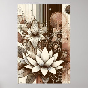 Moderne Lotus bloemen in Sepia Poster
