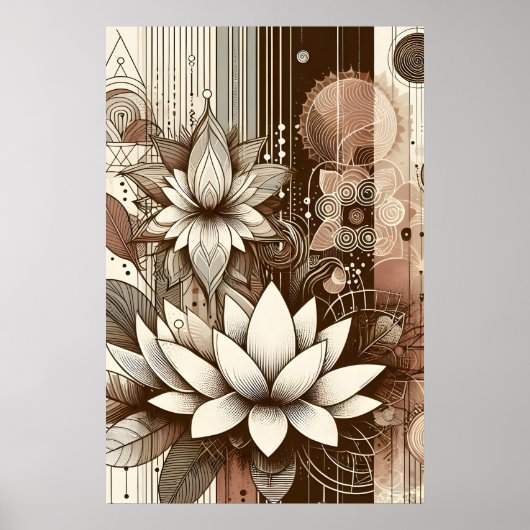 Moderne Lotus bloemen in Sepia Poster (Voorkant)