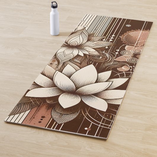 Moderne Lotus bloemen in Sepia Yogamat (In situ)