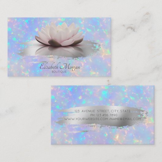 Moderne Lotus Brush Stroke Holografische Opal Visitekaartje (Voorkant / Achterkant)