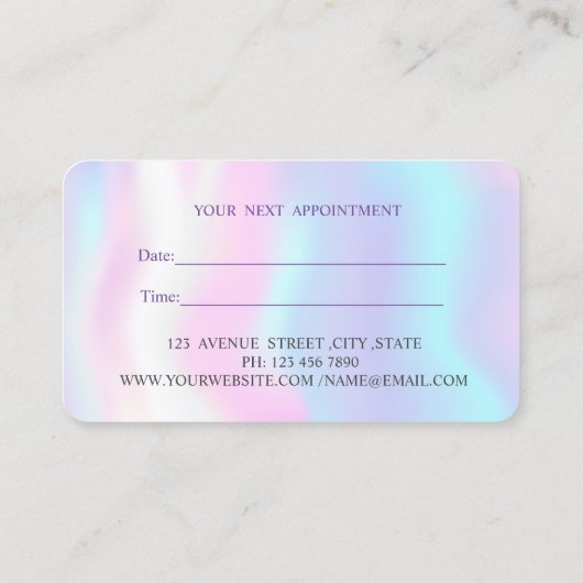 Moderne Lotus Holographic Iridescent Appointment Afsprakenkaartje (Achterkant)