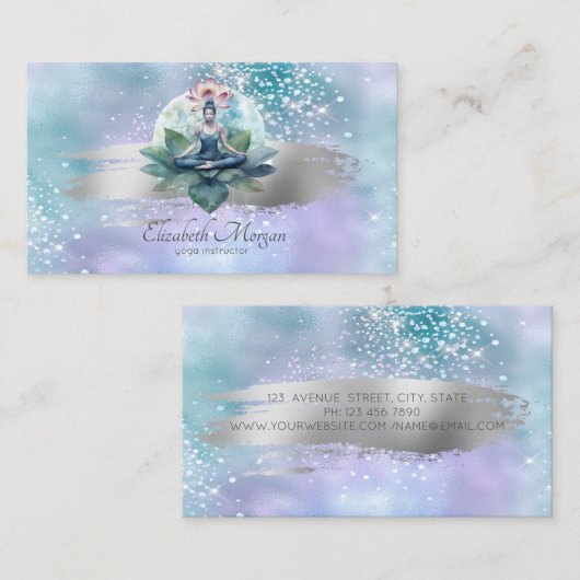 Moderne Lotus Vrouwen Brush Stroke Holografisch Visitekaartje (Voorkant / Achterkant)