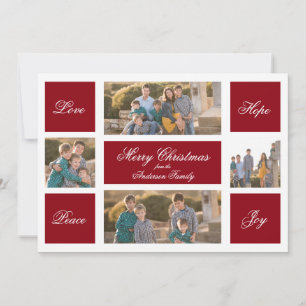 Moderne Love Hope Peace & Joy-kerstfotokaart Feestdagenkaart