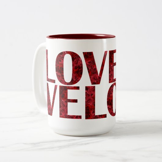 Moderne LOVE Mok met Red Roses typografie (Voorkant links)