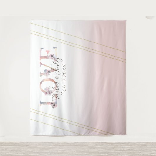 Moderne LOVE Roze Selfie Achtergrond Huwelijk Wandkleed (Voorkant)