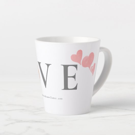 Moderne Love Waterverf Hearts Valentijnsdag Foto Latte Mok (Rechterhoek)