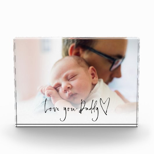 Moderne Love You Dad Script Heart Photo Overlay Fotoblokken (Voorkant)