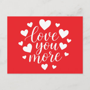 Moderne 'Love You More' citaat Witte harten Briefkaart