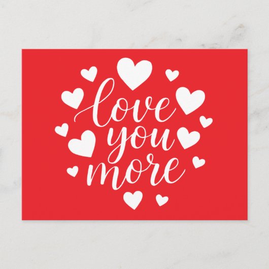 Moderne 'Love You More' citaat | Witte harten Briefkaart (Voorkant)