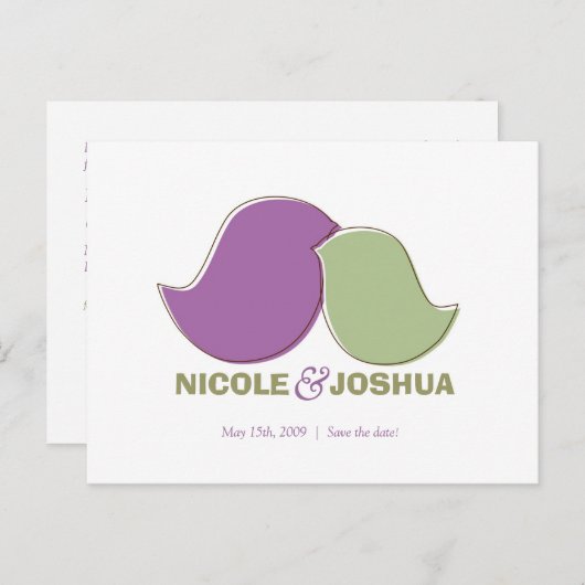 Moderne Lovebirds, Save the Date briefkaart (Voorkant / Achterkant)