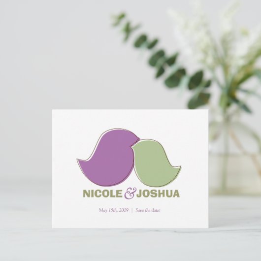 Moderne Lovebirds, Save the Date briefkaart (Staand voorkant)