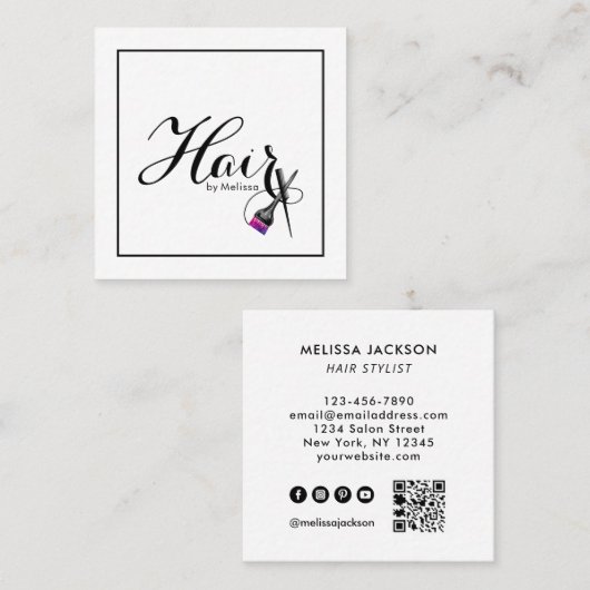 Moderne lucht op naam QR Code Social Media White Vierkante Visitekaartje (Voorkant / Achterkant)