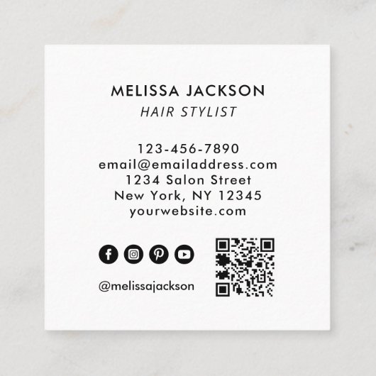 Moderne lucht op naam QR Code Social Media White Vierkante Visitekaartje (Achterkant)