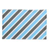 Moderne luchtblauw grijs diagonaal gestreept kussensloop (Achterkant-Links)