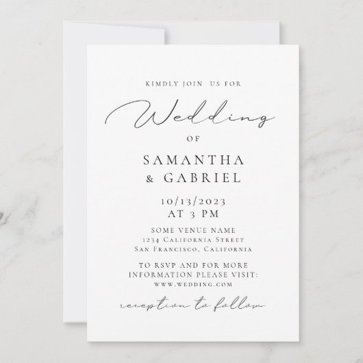 Moderne luchtkalligrafie, zwart-witte bruiloft kaart (Voorkant)