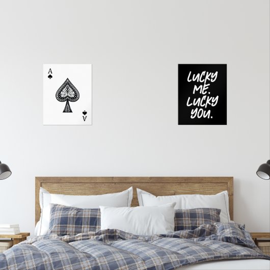 Moderne Lucky Ace Speelkaarten Zwart & Wit Muurkunst Sets (Slaapkamer)