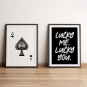 Moderne Lucky Ace Speelkaarten Zwart & Wit Muurkunst Sets