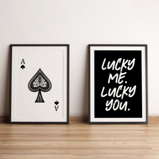 Moderne Lucky Ace Speelkaarten Zwart & Wit Muurkunst Sets