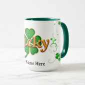 Moderne Lucky Green Patterned Shamrock Mok (Voorkant rechts)