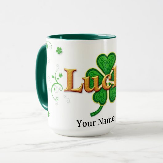 Moderne Lucky Green Patterned Shamrock Mok (Voorkant links)