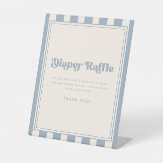 Moderne Luierloterij Gestreepte Blauwe Baby Shower Reclamebord Met Voetstuk