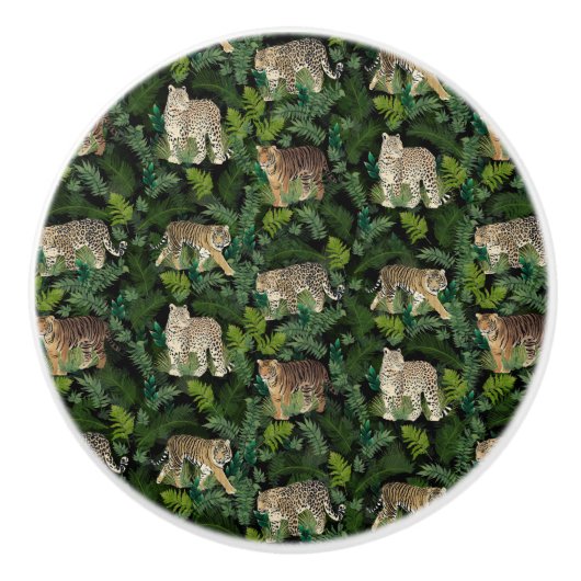 Moderne luiers Oerwoud Planten zwart ontwerp Keramische Knop (Voorkant)