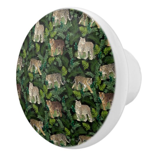 Moderne luiers Oerwoud Planten zwart ontwerp Keramische Knop (Rechts)