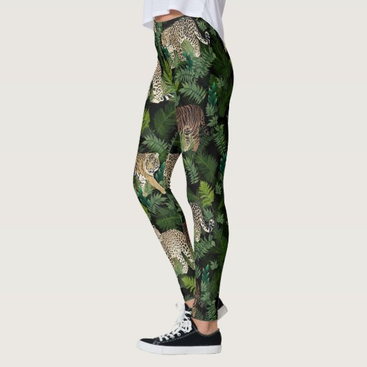 Moderne luiers Oerwoud Planten zwart ontwerp Leggings (Links)