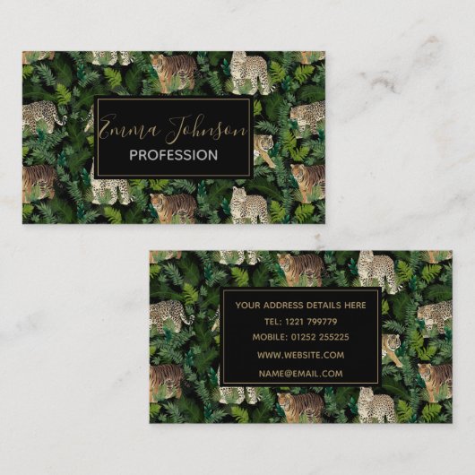 Moderne luiers Oerwoud Planten zwart ontwerp Visitekaartje (Voorkant / Achterkant)