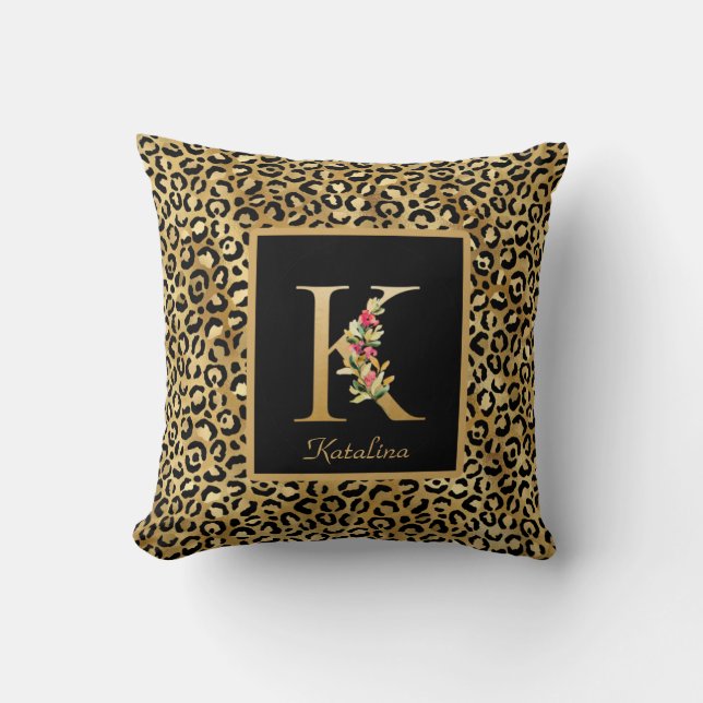 Moderne Luipaard Gepersonaliseerde Monogram K Init Kussen (Voorkant)