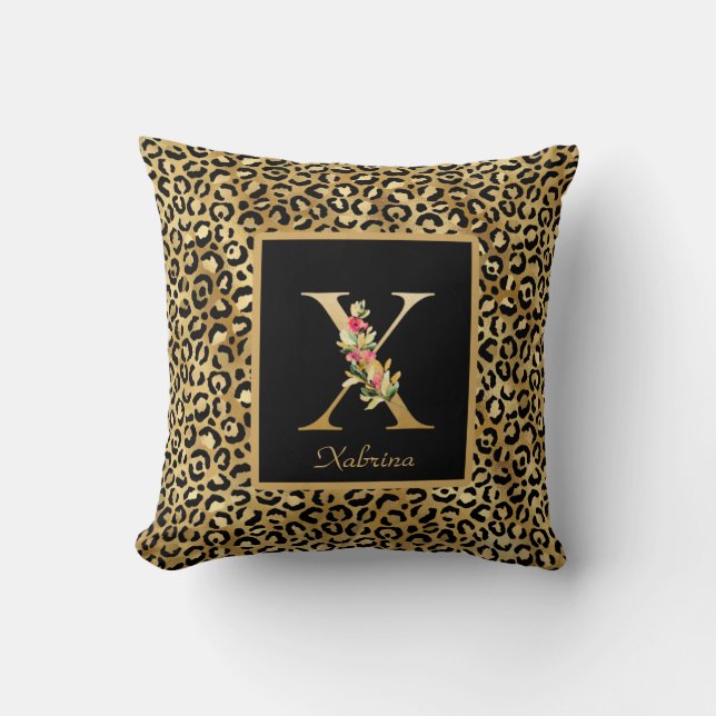 Moderne Luipaard Gepersonaliseerde Monogram X Init Kussen (Voorkant)
