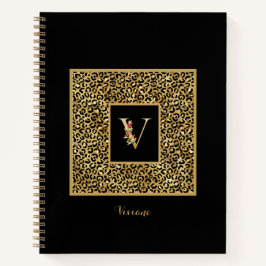Moderne Luipaard Goud Persoonlijk Monogram Letter  Notitieboek