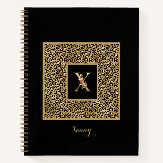 Moderne Luipaard Goud Persoonlijk Monogram Letter Notitieboek (Voorkant)