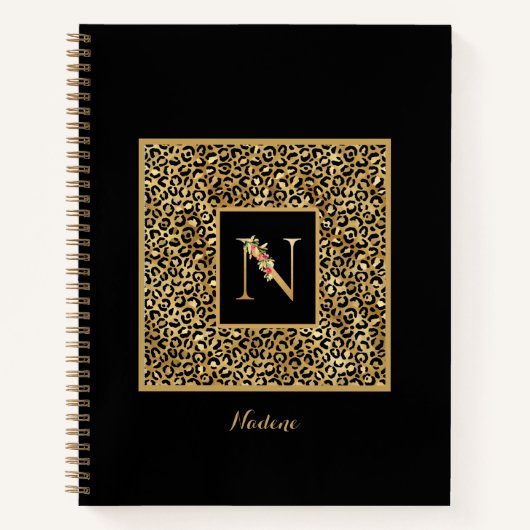 Moderne Luipaard Goud Persoonlijk Monogram Letter Notitieboek (Voorkant)