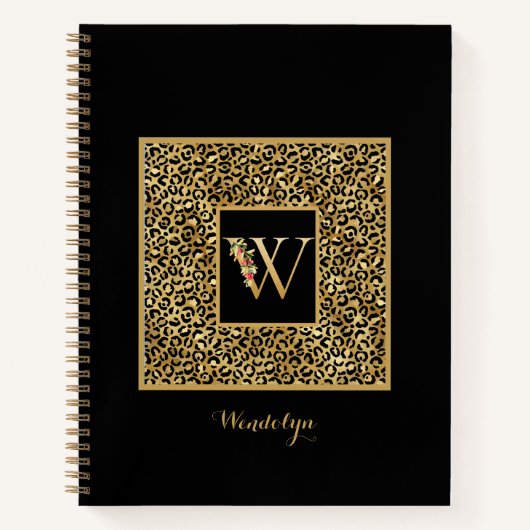 Moderne Luipaard Goud Persoonlijk Monogram Letter Notitieboek (Voorkant)