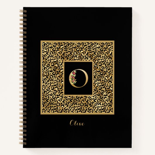 Moderne Luipaard Goud Persoonlijk Monogram Letter Notitieboek (Voorkant)