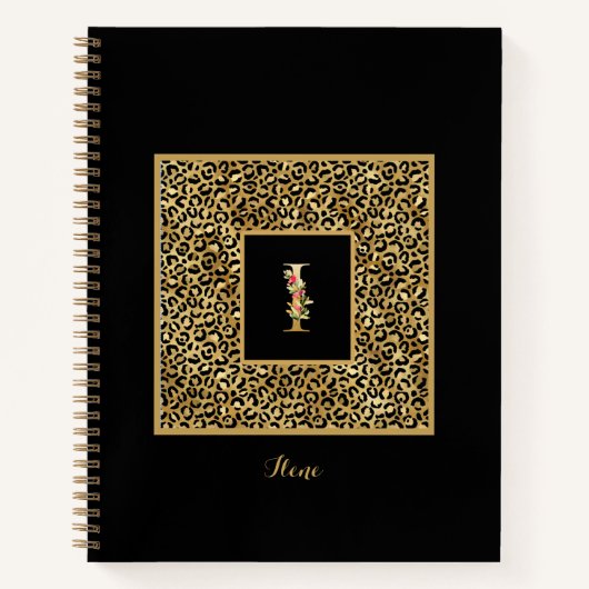 Moderne Luipaard Goud Persoonlijk Monogram Letter Notitieboek (Voorkant)