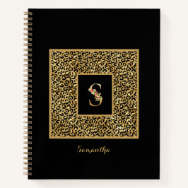 Moderne Luipaard Goud Persoonlijk Monogram Letter  Notitieboek
