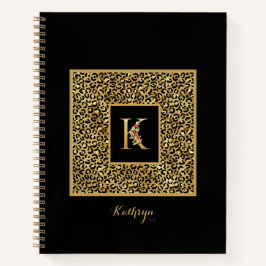 Moderne Luipaard Goud Persoonlijk Monogram Letter  Notitieboek