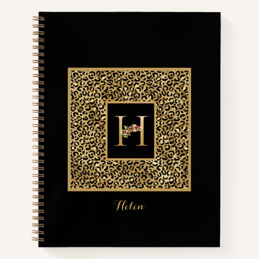 Moderne Luipaard Goud Persoonlijk Monogram Letter Notitieboek (Voorkant)