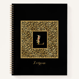 Moderne Luipaard Goud Persoonlijk Monogram Letter  Notitieboek