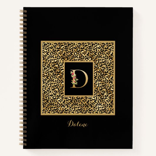 Moderne Luipaard Goud Persoonlijk Monogram Letter  Notitieboek (Voorkant)