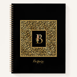 Moderne Luipaard Goud Persoonlijk Monogram Letter  Notitieboek