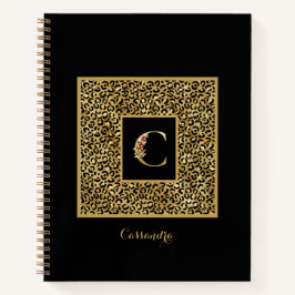 Moderne Luipaard Goud Persoonlijk Monogram Letter  Notitieboek